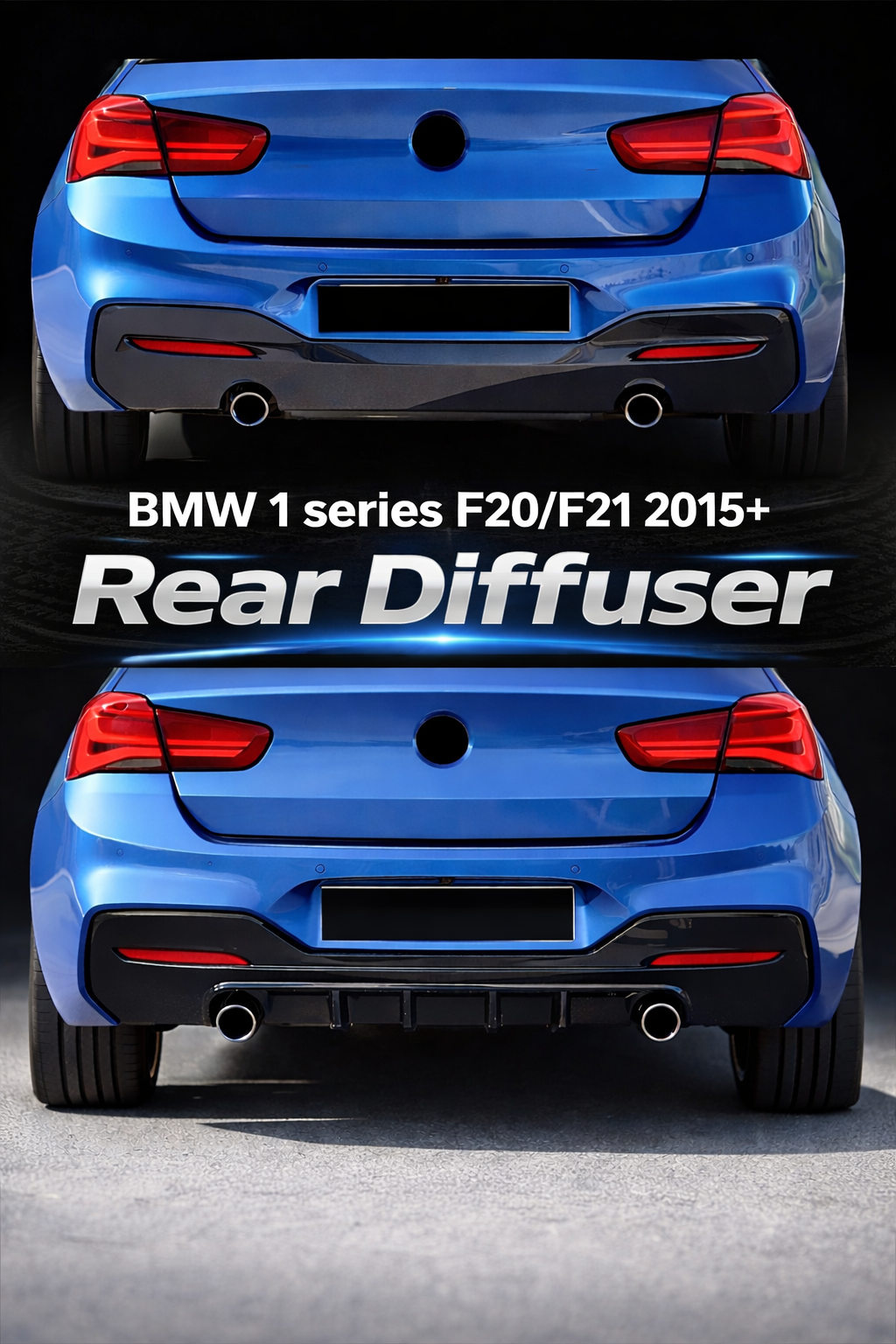 BMW 1 SERIES F20/F21 Rear Diffuser Gloss Black | Dual Exhaust Sport Model, Compatible with 2015-2020 Models